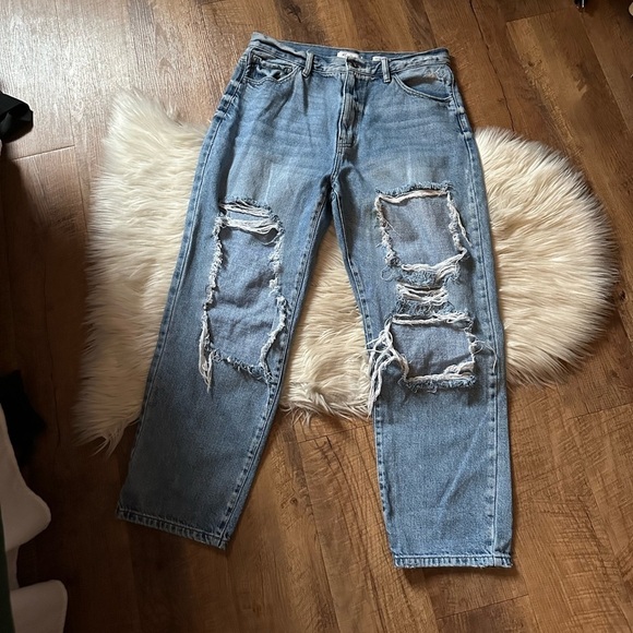 KANCAN High Waisted Straight Ripped Distressed Jeans - Picture 3 of 6